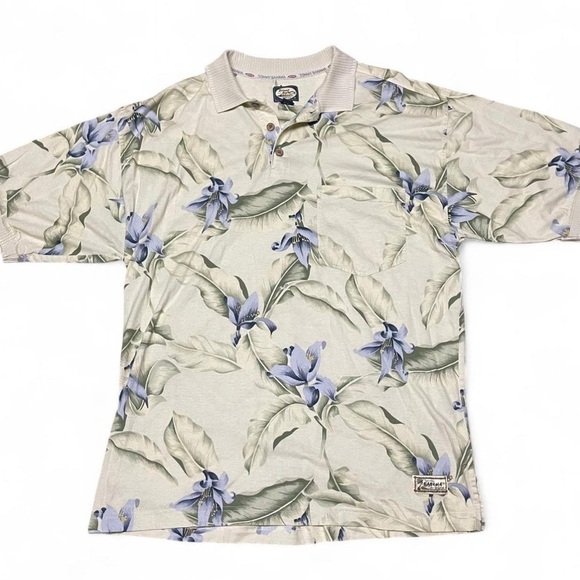 Tommy Bahama Other - Vintage Tommy Bahama Mens Large Polo Shirt Cream Color Floral Ribbed Collar